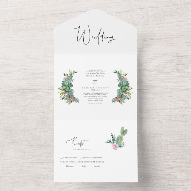 Colourful Tropical Cactus All In One Wedding All In One Invitation (Inside)