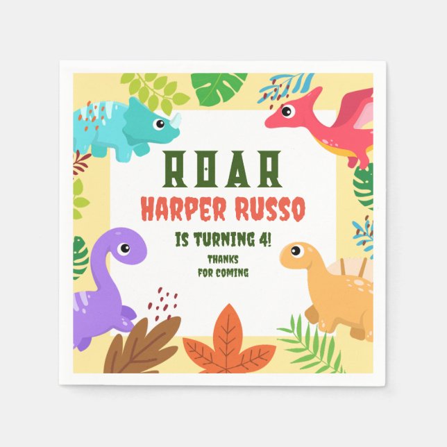 Colourful tropical Dinosaur Birthday Party  Napkin (Front)