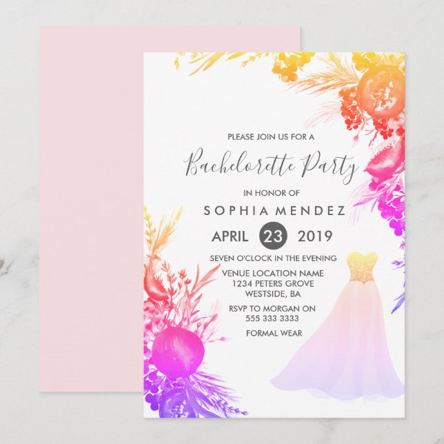 Colourful Tropical Dress Bachelorette Party invite (Front/Back)