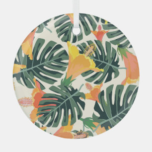 Colourful Tropical Exotic Textile Texture Glass Ornament