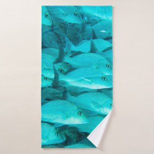 Colourful tropical fish and coral reef in the ocea bath towel