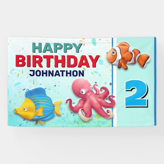 Colourful Tropical Fish Kids Birthday Banner (Horizontal)