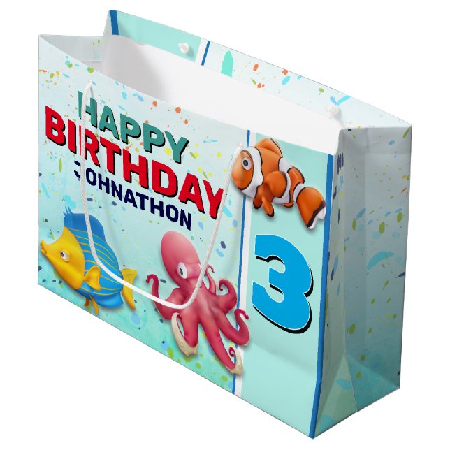 Colourful Tropical Fish Kids Birthday Large Gift Bag (Front Angled)