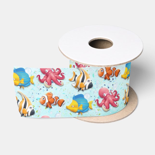 Colourful Tropical Fish Kids Satin Ribbon (Spool)