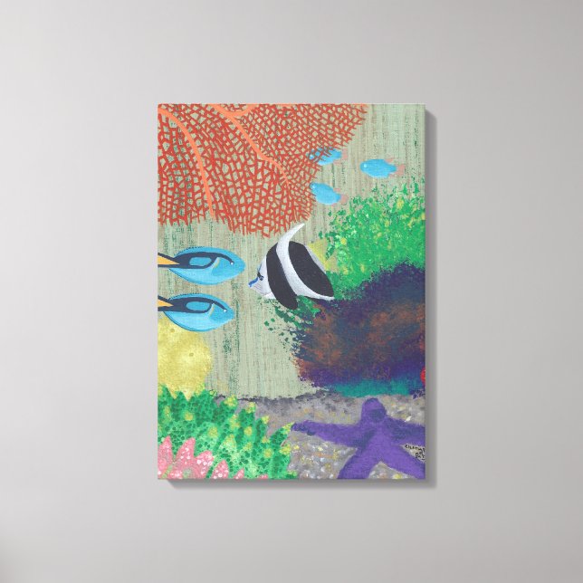 Colourful Tropical Fish Painting Wrapped Canvas (Front)