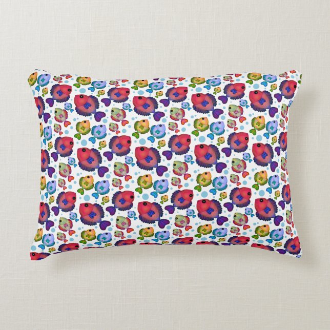 Colourful Tropical Fish Pattern  Accent Pillow (Front)