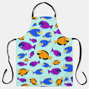 Colourful Tropical Fish Pattern in Blue Sea Apron