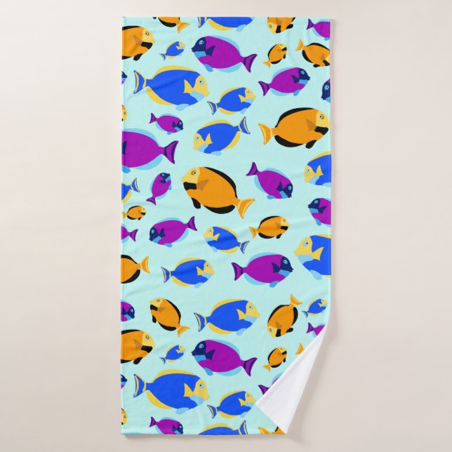 Colourful Tropical Fish Pattern in Blue Sea Bath Towel (Bath Towel)