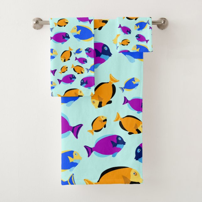 Colourful Tropical Fish Pattern in Blue Sea Bath Towel Set (Insitu)