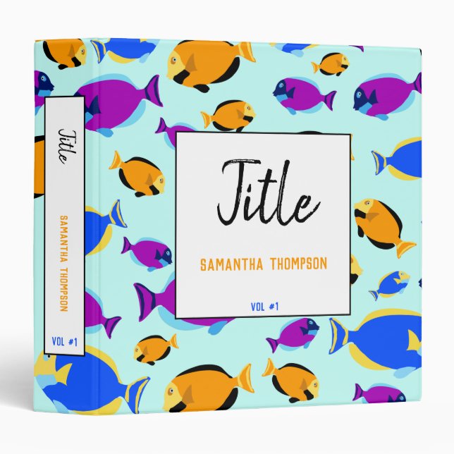 Colourful Tropical Fish Pattern in Blue Sea Binder (Front/Spine)