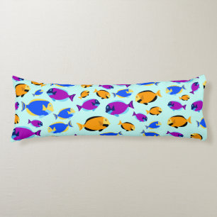 Colourful Tropical Fish Pattern in Blue Sea Body Pillow