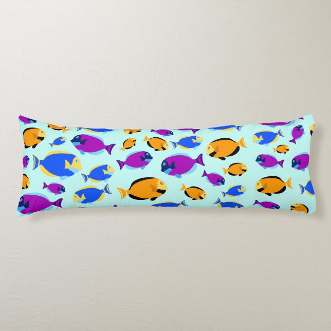 Colourful Tropical Fish Pattern in Blue Sea Body Pillow (Front)