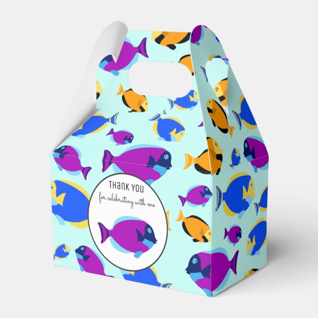 Colourful Tropical Fish Pattern in Blue Sea Favor Box (Front Side)