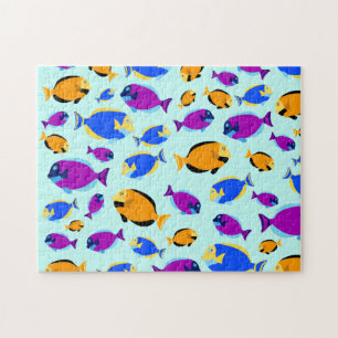 Colourful Tropical Fish Pattern in Blue Sea Jigsaw Puzzle