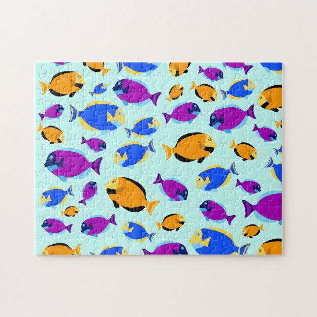 Colourful Tropical Fish Pattern in Blue Sea Jigsaw Puzzle (Horizontal)