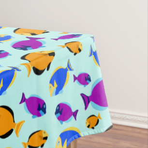 Colourful Tropical Fish Pattern in Blue Sea Tablecloth