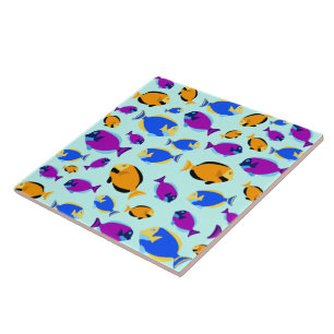 Colourful Tropical Fish Pattern in Blue Sea Tile