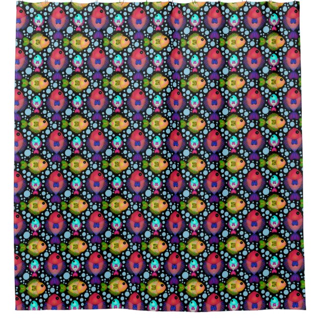 Colourful Tropical Fish Pattern on Black (Front)