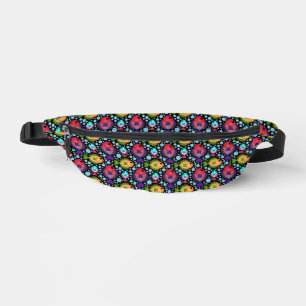 Colourful Tropical Fish Pattern on Black Fanny Pack