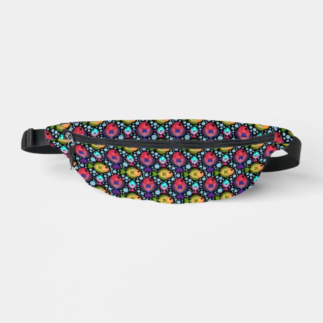 Colourful Tropical Fish Pattern on Black Fanny Pack (Front)