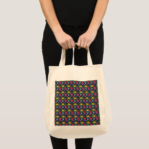 Colourful Tropical Fish Pattern on Black Tote Bag