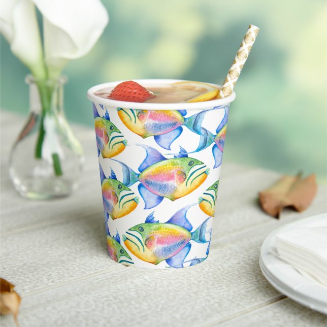 Colourful Tropical Fish Pattern Paper Cups (Insitu)