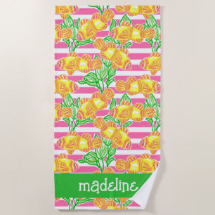 Colourful Tropical Fish Pattern Personalized Beach Towel
