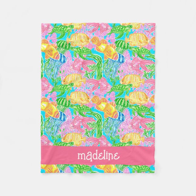 Colourful Tropical Fish Pattern Personalized Fleece Blanket (Front)