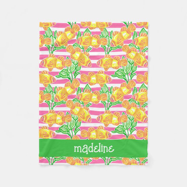 Colourful Tropical Fish Pattern Personalized Fleece Blanket (Front)