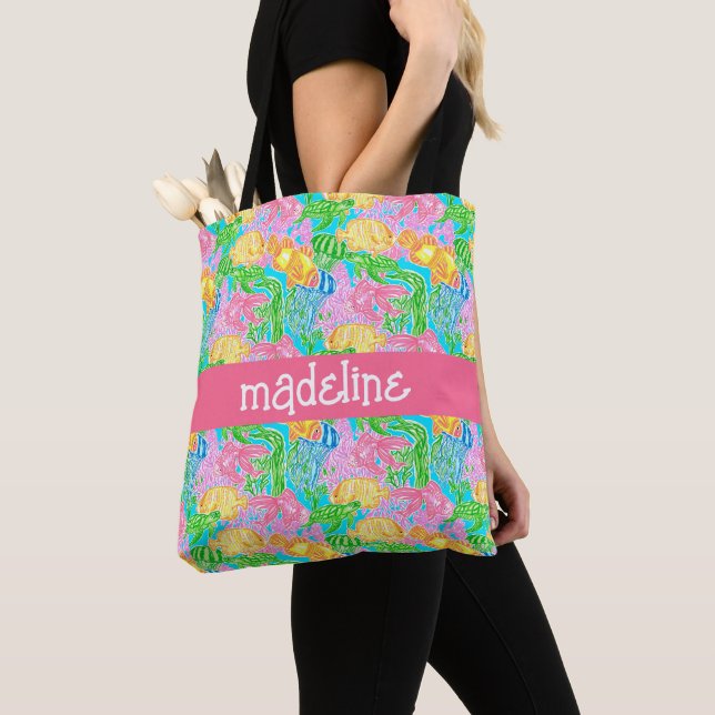 Colourful Tropical Fish Pattern Personalized Tote Bag (Close Up)