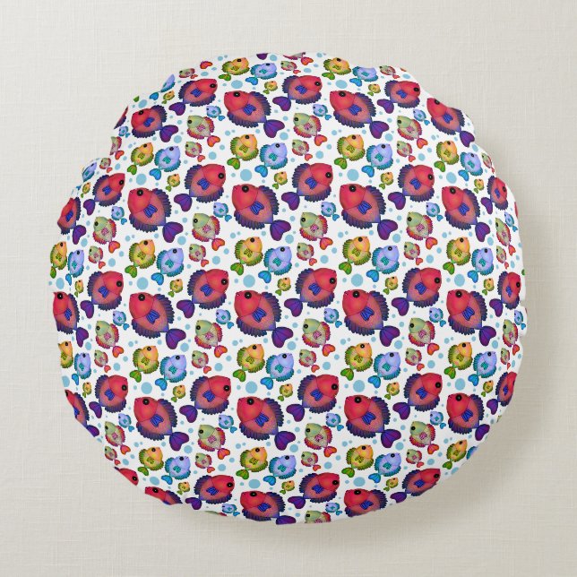 Colourful Tropical Fish Pattern  Round Pillow (Front)