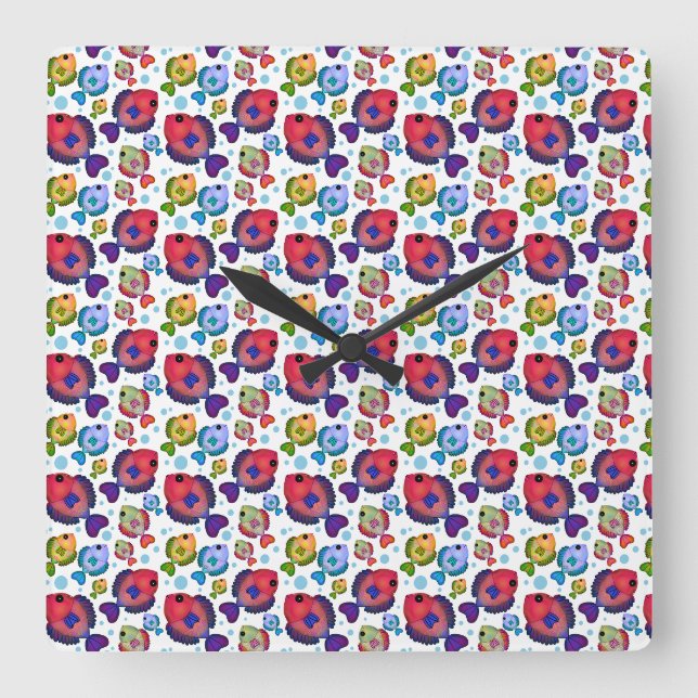 Colourful Tropical Fish Pattern  Square Wall Clock (Front)