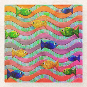 Colourful Tropical Fish Swimming Glass Coasters