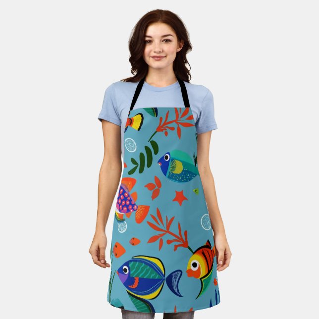 Colourful Tropical Fish Underwater Pattern Apron (Worn)