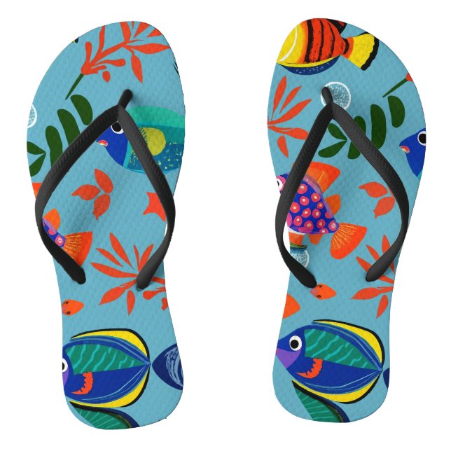 Colourful Tropical Fish Underwater Pattern Flip Flops (Footbed)