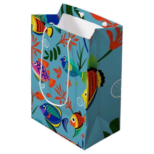 Colourful Tropical Fish Underwater Pattern Medium Gift Bag (Front Angled)