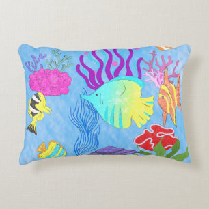 Colourful Tropical Fishes Corals Underwater Ocean  Accent Pillow
