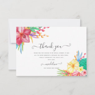 Colourful Tropical Floral Beach Bridal Shower  Thank You Card