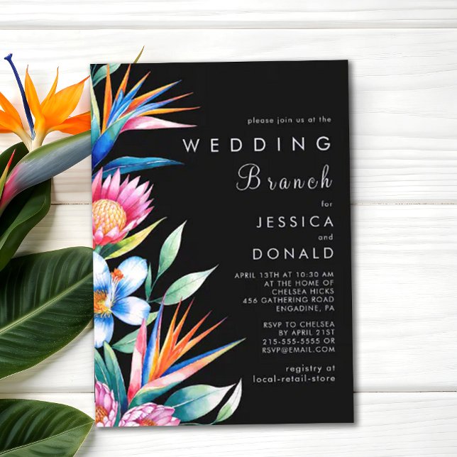 Colourful Tropical Floral Branch Wedding Invitation (Creator Uploaded)