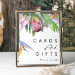 Colourful Tropical Floral | Cards and Gifts Sign<br><div class="desc">This colourful tropical floral | cards and gifts sign is perfect for your modern boho destination green, purple, peach wedding. Design features an elegant bouquet of classic beach watercolor greenery and flowers, including sage green eucalyptus, mauve and red protea, blush pink hibiscus, orange and blue bird of paradise, and dark...</div>