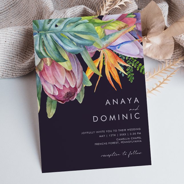 Colourful Tropical Floral Casual | Purple Wedding Invitation (Creator Uploaded)