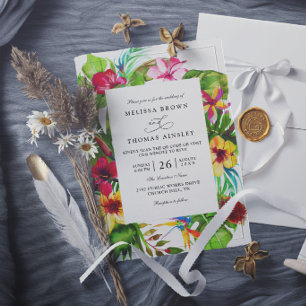 Colourful Tropical Floral Elegant QR Code Wedding Invitation