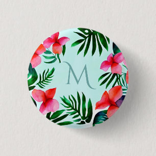 Colourful Tropical Floral Foliage Watercolor Custo 1 Inch Round Button