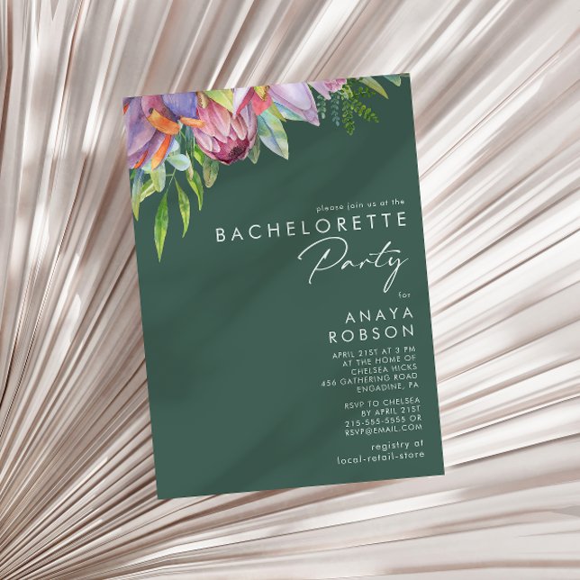 Colourful Tropical Floral Green Bachelorette Party Invitation (Creator Uploaded)