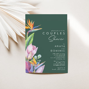 Colourful Tropical Floral   Green Couples Shower Invitation