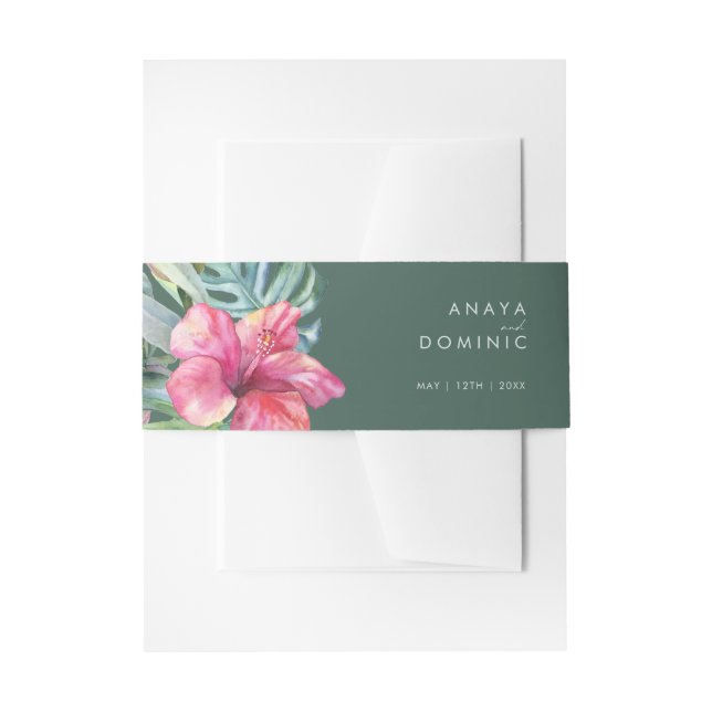 Colourful Tropical Floral | Green Invitation Belly Band (Front Example)