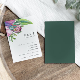 Colourful Tropical Floral Green Menu Choice RSVP