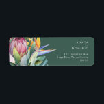 Colourful Tropical Floral | Green Return Address<br><div class="desc">This colourful tropical floral | green return address label is perfect for your modern boho destination, green, purple, peach wedding. Design features an elegant bouquet of classic beach watercolor greenery and flowers that may include sage green eucalyptus, mauve and red protea, blush pink hibiscus, orange and blue bird of paradise,...</div>
