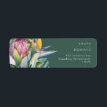 Colourful Tropical Floral | Green Return Address<br><div class="desc">This colourful tropical floral | green return address label is perfect for your modern boho destination, green, purple, peach wedding. Design features an elegant bouquet of classic beach watercolor greenery and flowers that may include sage green eucalyptus, mauve and red protea, blush pink hibiscus, orange and blue bird of paradise,...</div>