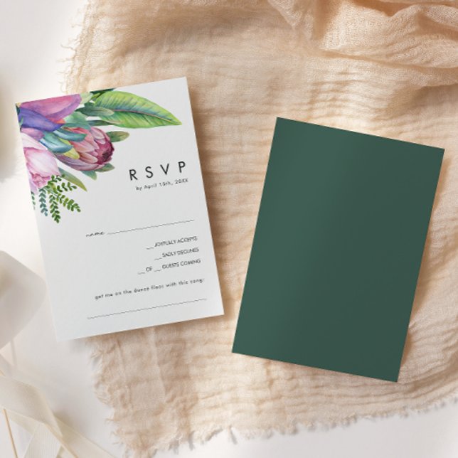 Colourful Tropical Floral | Green Song Request RSVP Card (Creator Uploaded)
